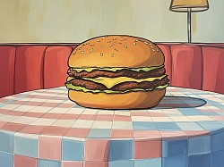 机の上のハンバーガー